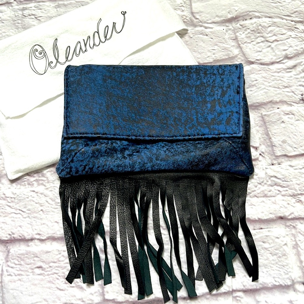 Oleander blue and black fridge leather clutch unique